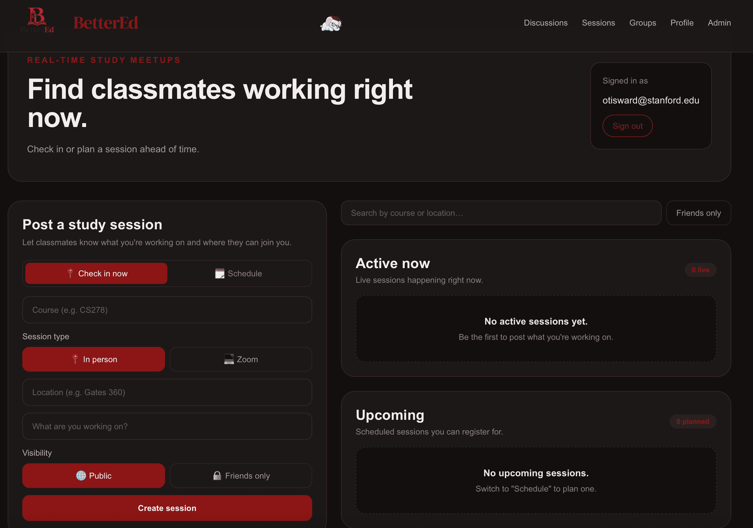 BetterEd study session interface
